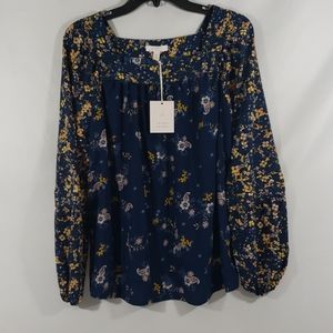 NWT Lauren Conrad floral silky blouse size M Boho